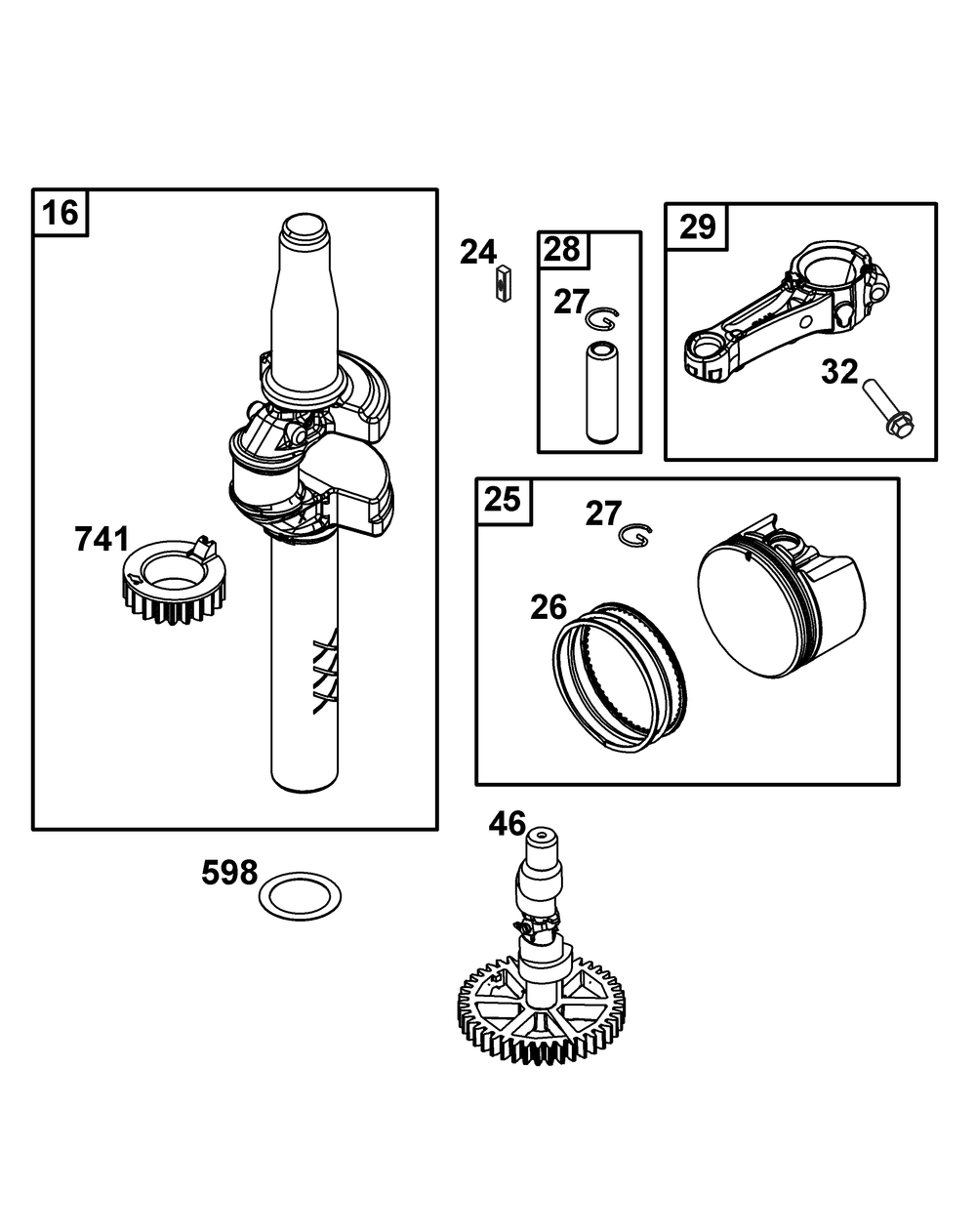 Crankshaft Group Diagram and Parts List for 08P602-0029-H5 020000 - 09Z999 Briggs and Stratton Engine